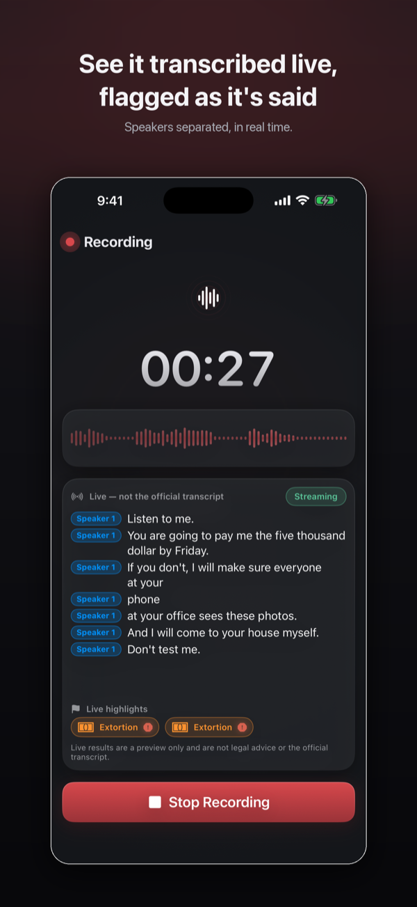 Vocert live transcription as you record