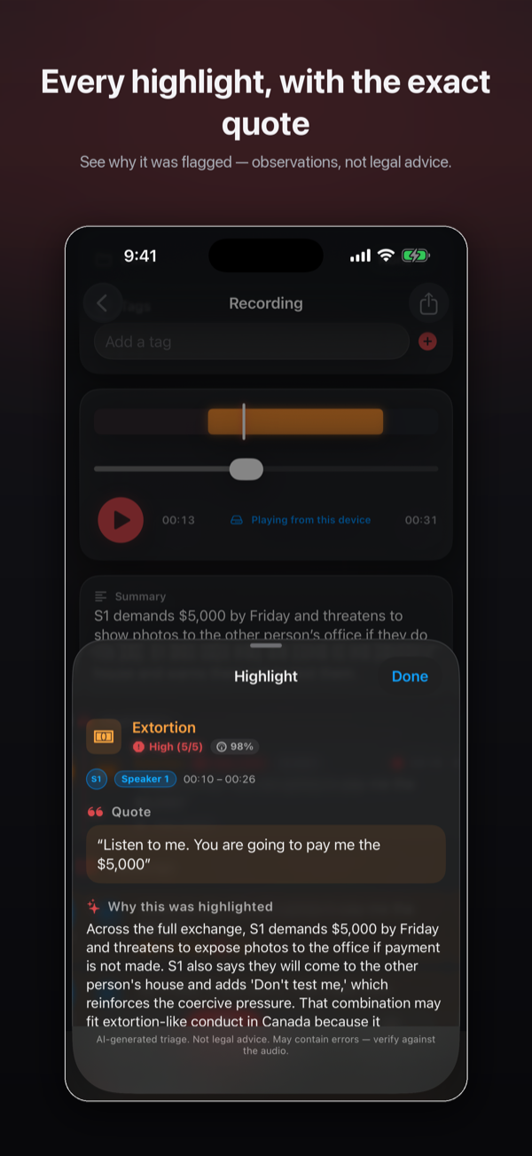 Vocert highlight detail with the sealed quote and timestamp