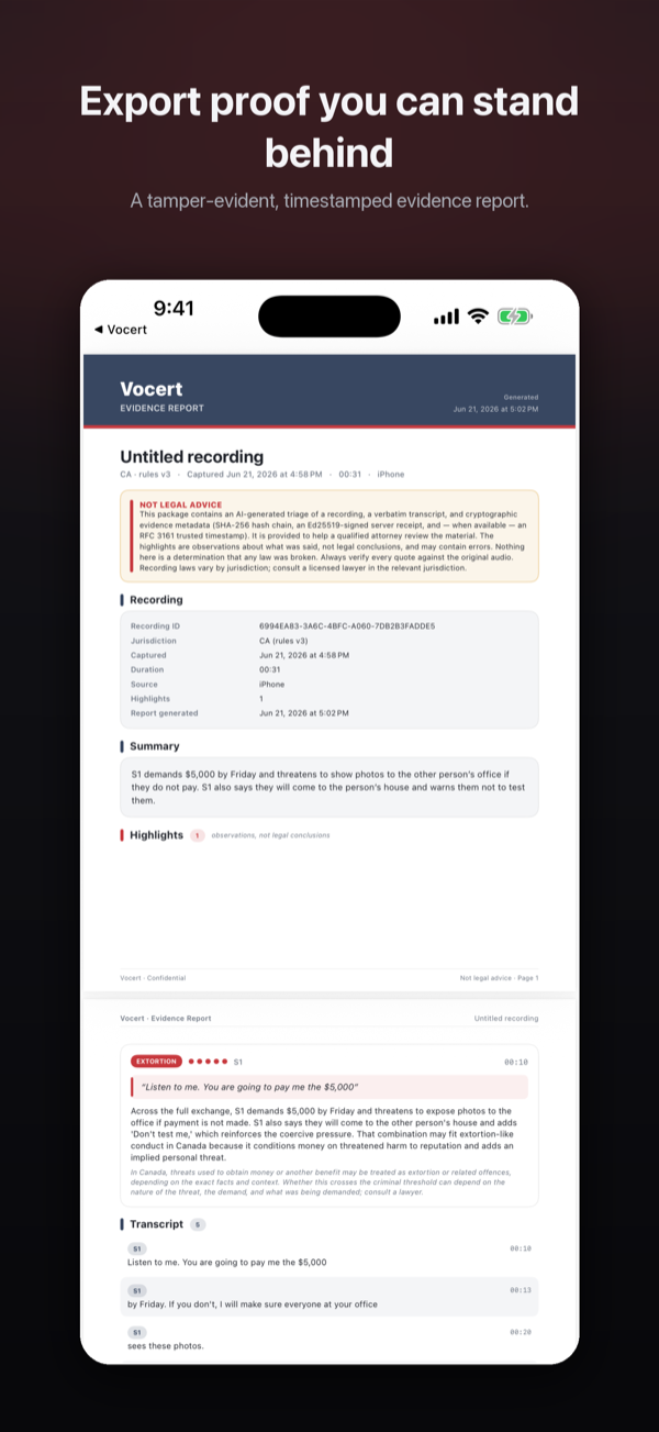 Vocert tamper-evident receipt and integrity check