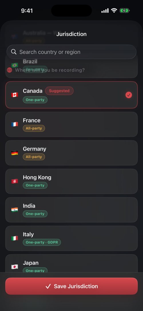 Vocert jurisdiction picker