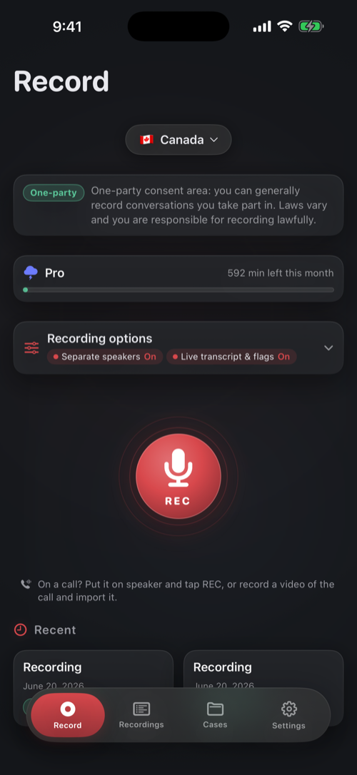 Vocert record screen